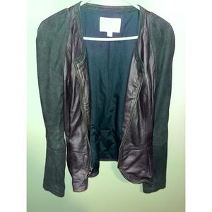 Hinge Black and purple leather peplum jacket